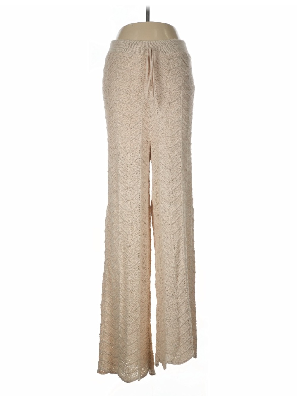 AK Brazilian Knit Chevron Wide-Leg Lounge Pants Cream tan beach boho med tie